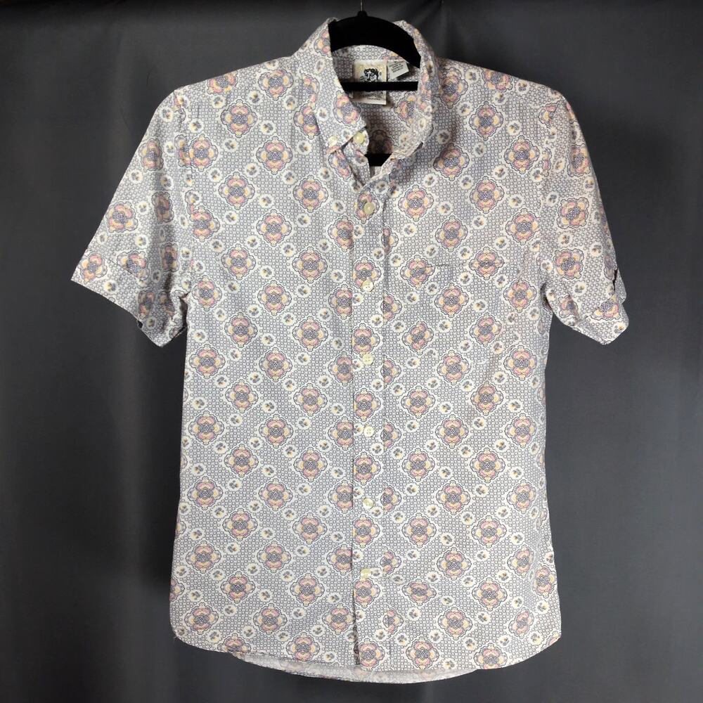 Kennington LTD Men's Short Sleeve Button Up Shirt Patterned Pastel Cotton Small